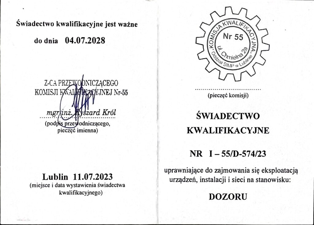 Świadectwo kwalifikacyjne Sławomir Wierzchowski