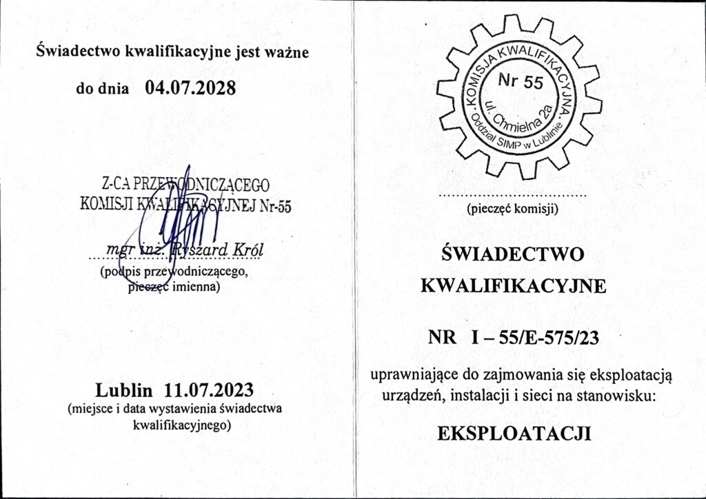 Świadectwo kwalifikacyjne Sławomir Wierzchowski