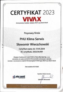 Certyfikat VIVAX Sławomir Wierzchowski